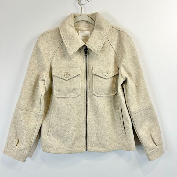 Avec Les Filles Jackets & Blazers - Avec Les Filles‎ Jacket Womens M Oatmeal Relaxed Zip Front Felted Winter Outdoor
